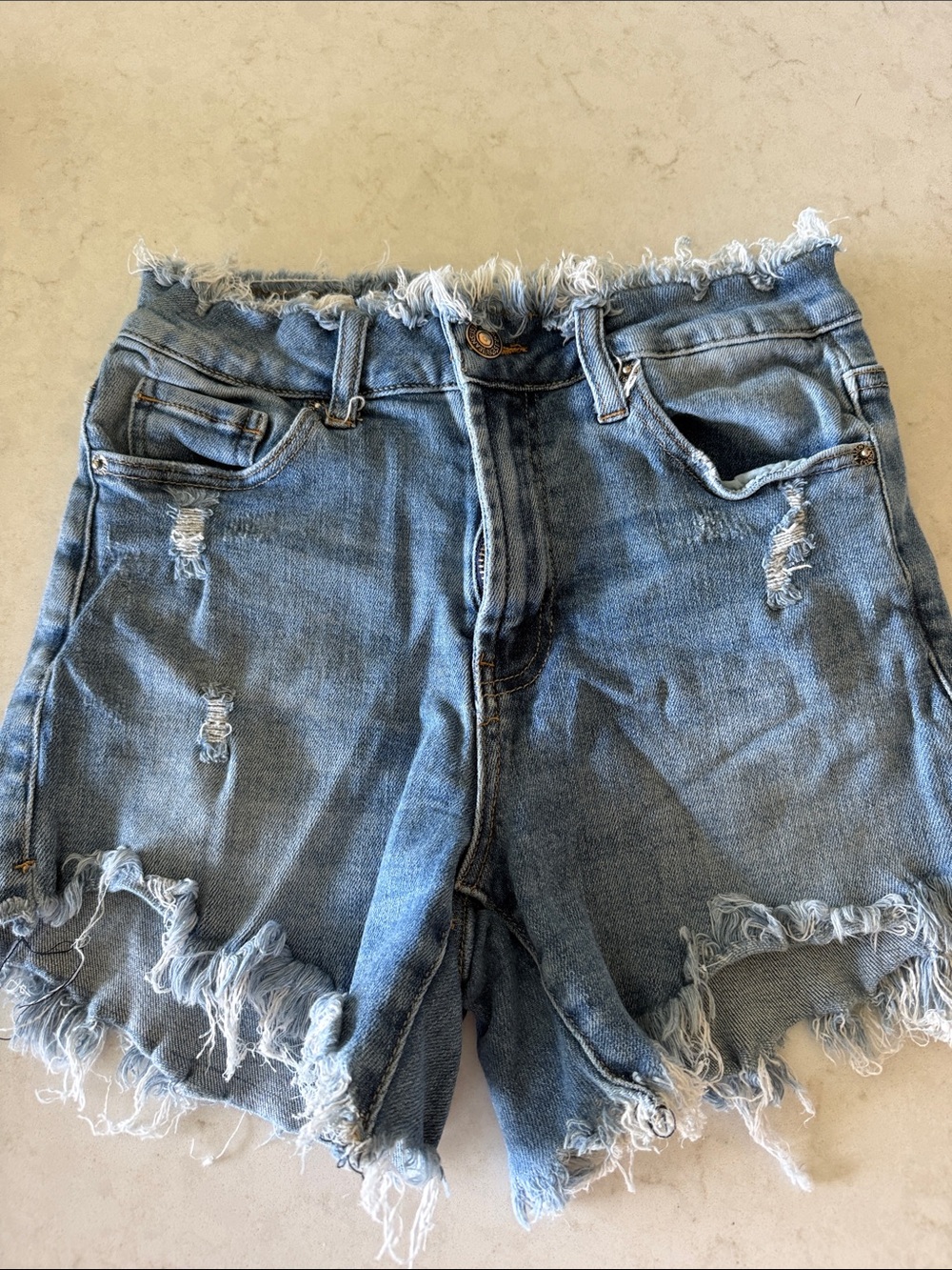 Risen High-Rise Light Blue Frayed Hem Women's Jeans